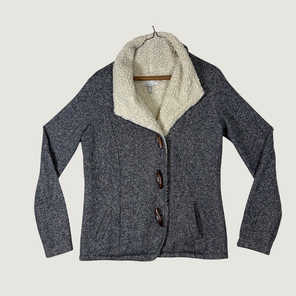 ONeill Womens Gray Marled Sherpa Lined Toggle Cardigan Sweater 43410004 Medium
